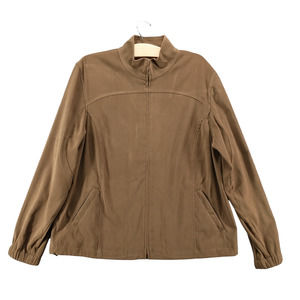 Orvis Women's Full Zip Jacket Brown Size 16 Mock Neck Drawcord Hem Pockets